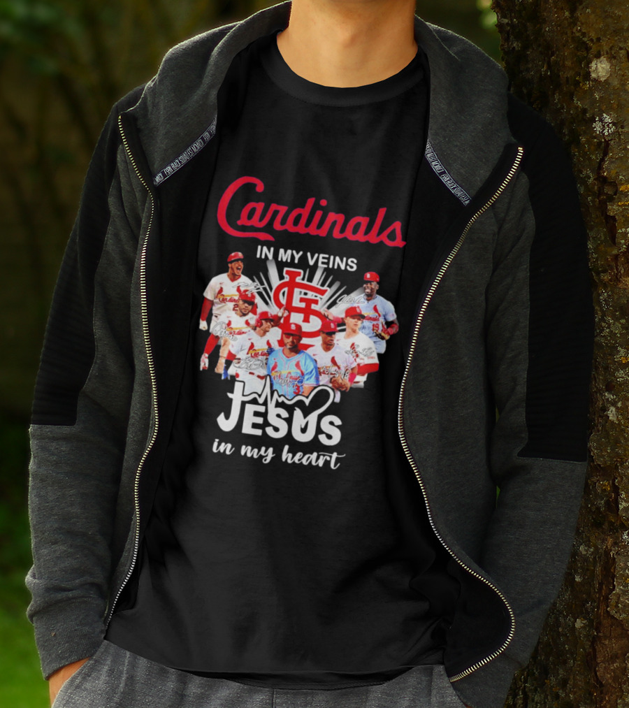 St Louis Cardinals In My Veins Jesus In My Heart Baseball Team Players T-Shirt