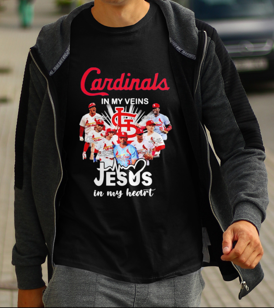 St Louis Cardinals In My Veins Jesus In My Heart Baseball Team Players T-Shirt