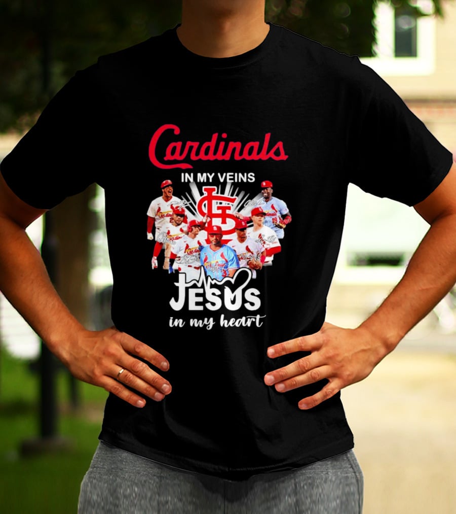 St Louis Cardinals In My Veins Jesus In My Heart Baseball Team Players T-Shirt
