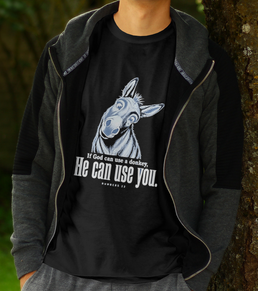 If God Can Use A Donkey He Can Use You Cartoon Donkey Numbers 22 T-Shirt