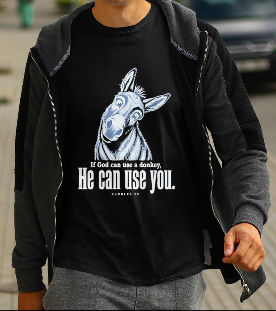 If God Can Use A Donkey He Can Use You Cartoon Donkey Numbers 22 T-Shirt