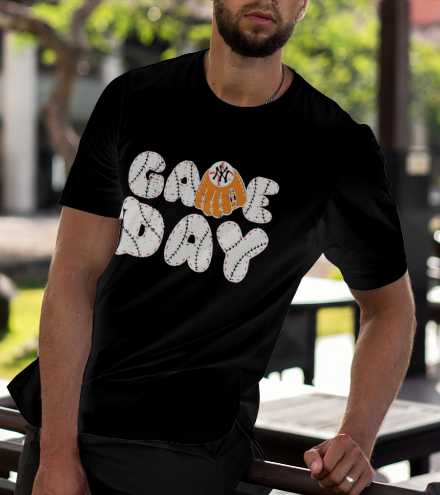 New York Yankees Game Day Baseball MLB NYY Glove And Ball Stitching T-Shirt
