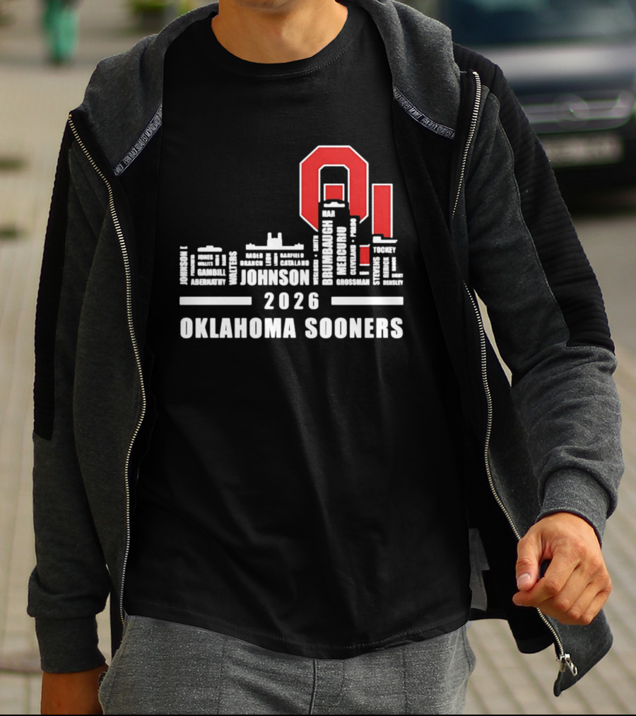 Oklahoma Sooners 2026 Johnson City Skyline Player Name T-Shirt