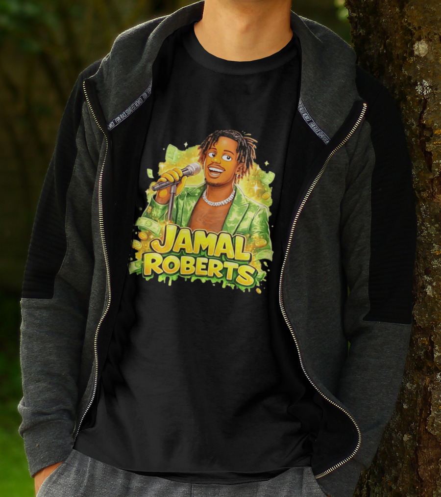 Jamal Roberts 2025 American Idol Winner Illustrated Mic Holding Dollar Sign T-Shirt