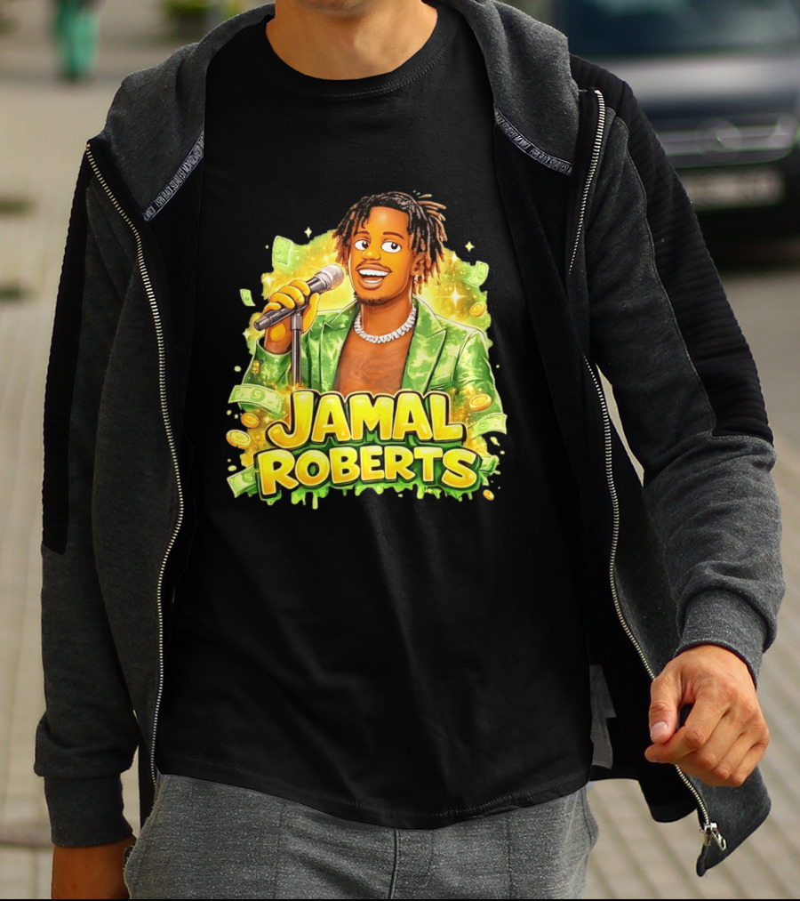 Jamal Roberts 2025 American Idol Winner Illustrated Mic Holding Dollar Sign T-Shirt
