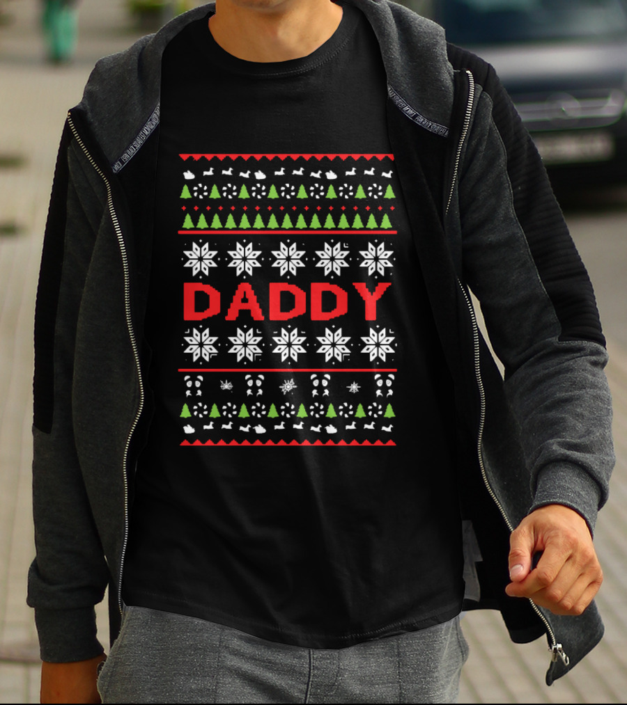 Daddy Ugly Christmas Snowflakes And Trees T-Shirt