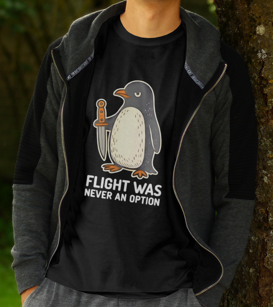 Flight Was Never An Option Cartoon Penguin With Sword T-Shirt