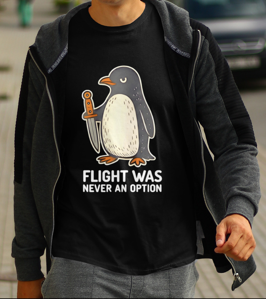 Flight Was Never An Option Cartoon Penguin With Sword T-Shirt