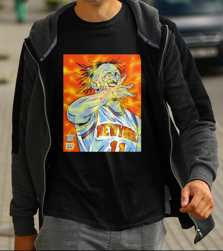 New York Knicks Jalen Brunson Comic Bite By Bocker Back Pages Lucky Mong T-Shirt