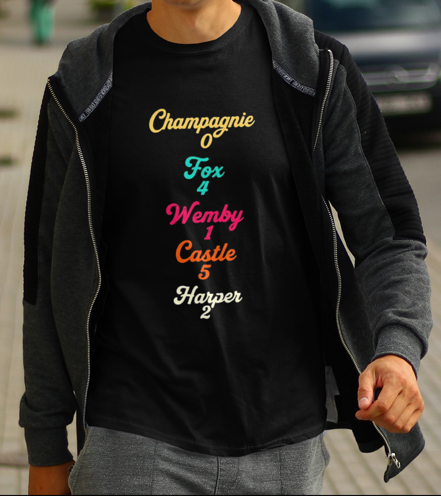 San Antonio Spurs Basketball Champagnie 0 Fox 4 Wemby 1 Castle 5 Harper 2 T-Shirt