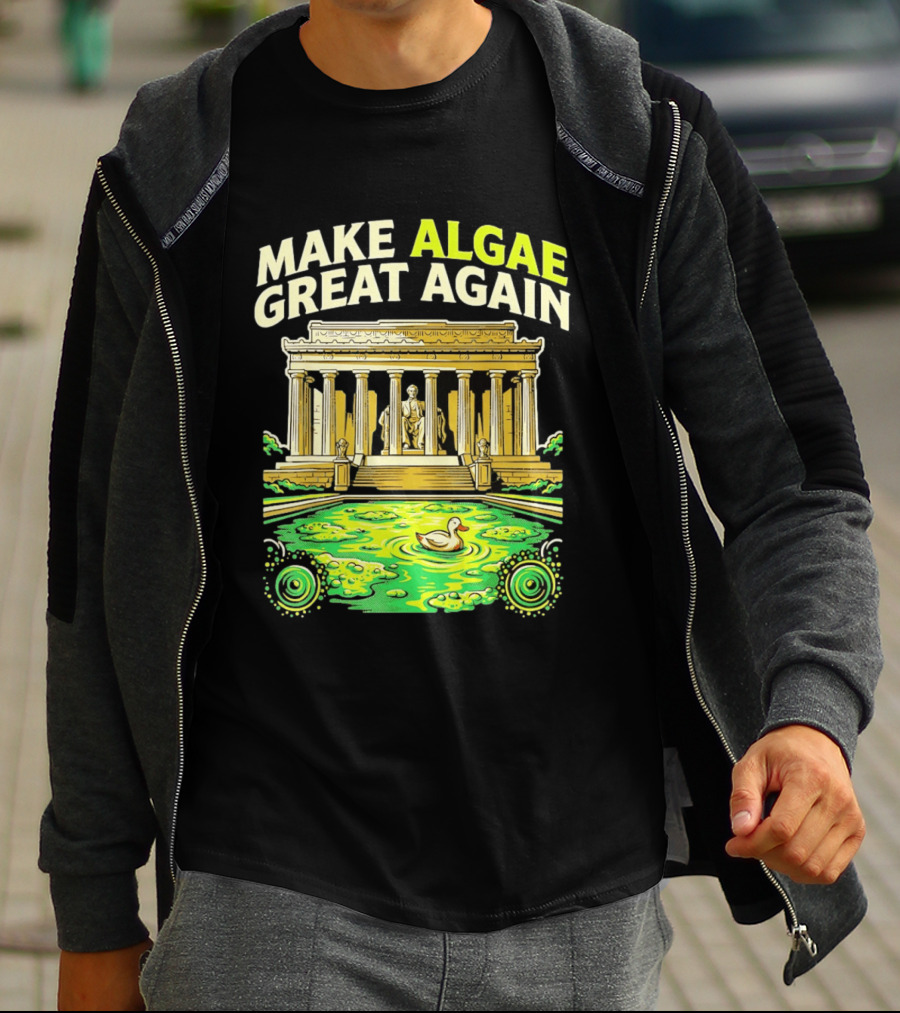 Make Algae Great Again Greek Temple Duck Pond Political Satire T-Shirt