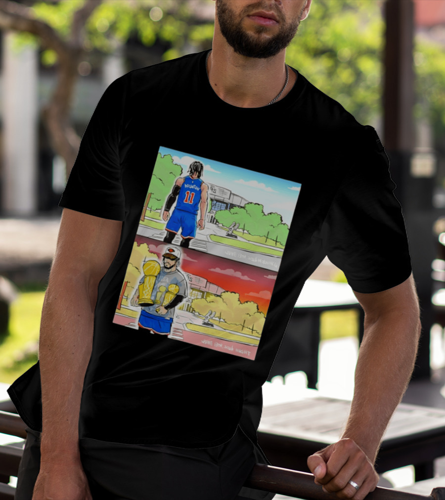 Maki Brunson NY Knicks Jalen Brunson NBA Champs June 13th Morning Night Trophy Comic T-Shirt