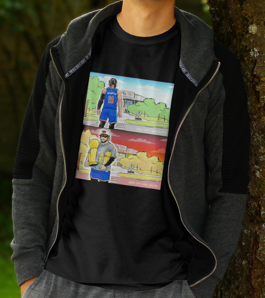 Maki Brunson NY Knicks Jalen Brunson NBA Champs June 13th Morning Night Trophy Comic T-Shirt