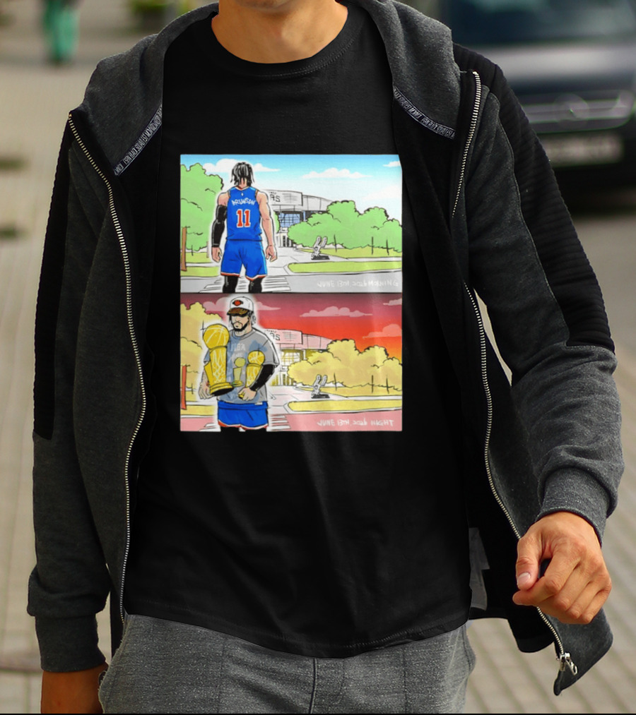 Maki Brunson NY Knicks Jalen Brunson NBA Champs June 13th Morning Night Trophy Comic T-Shirt