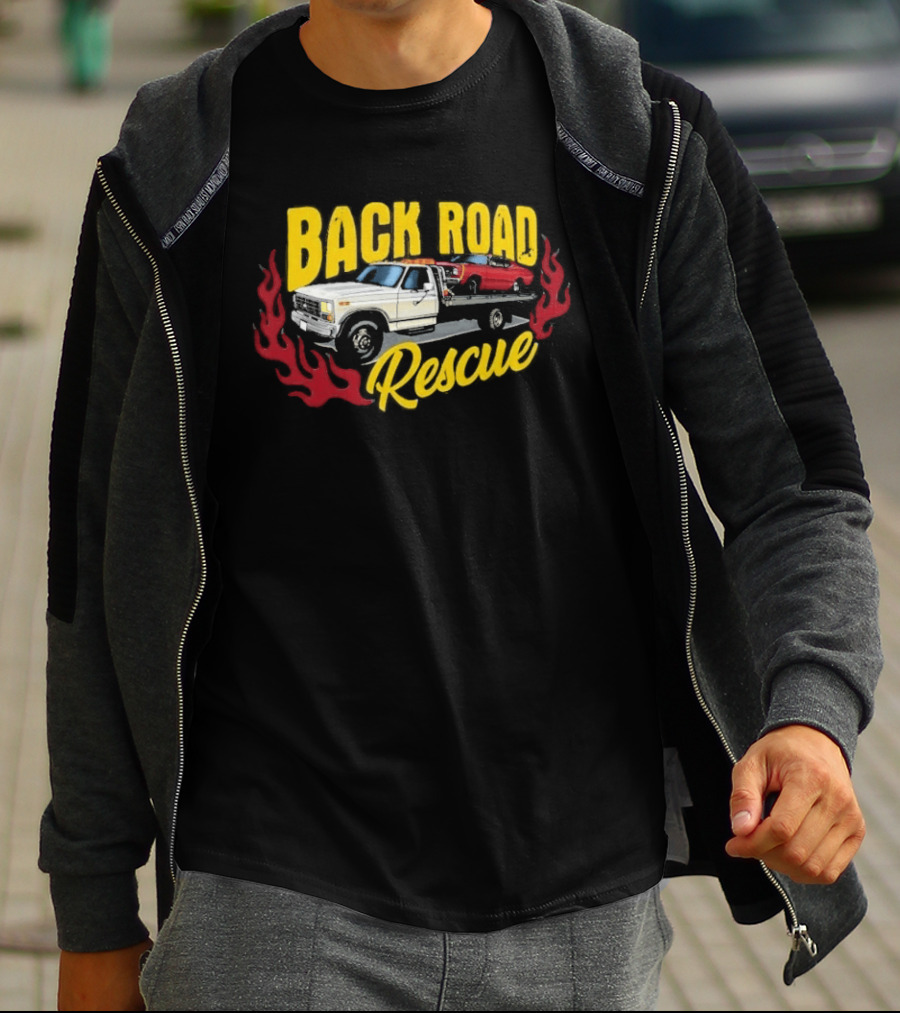 Tom's Back Road Rescue Refurbishing Tow Truck And Hot Rod T-Shirt