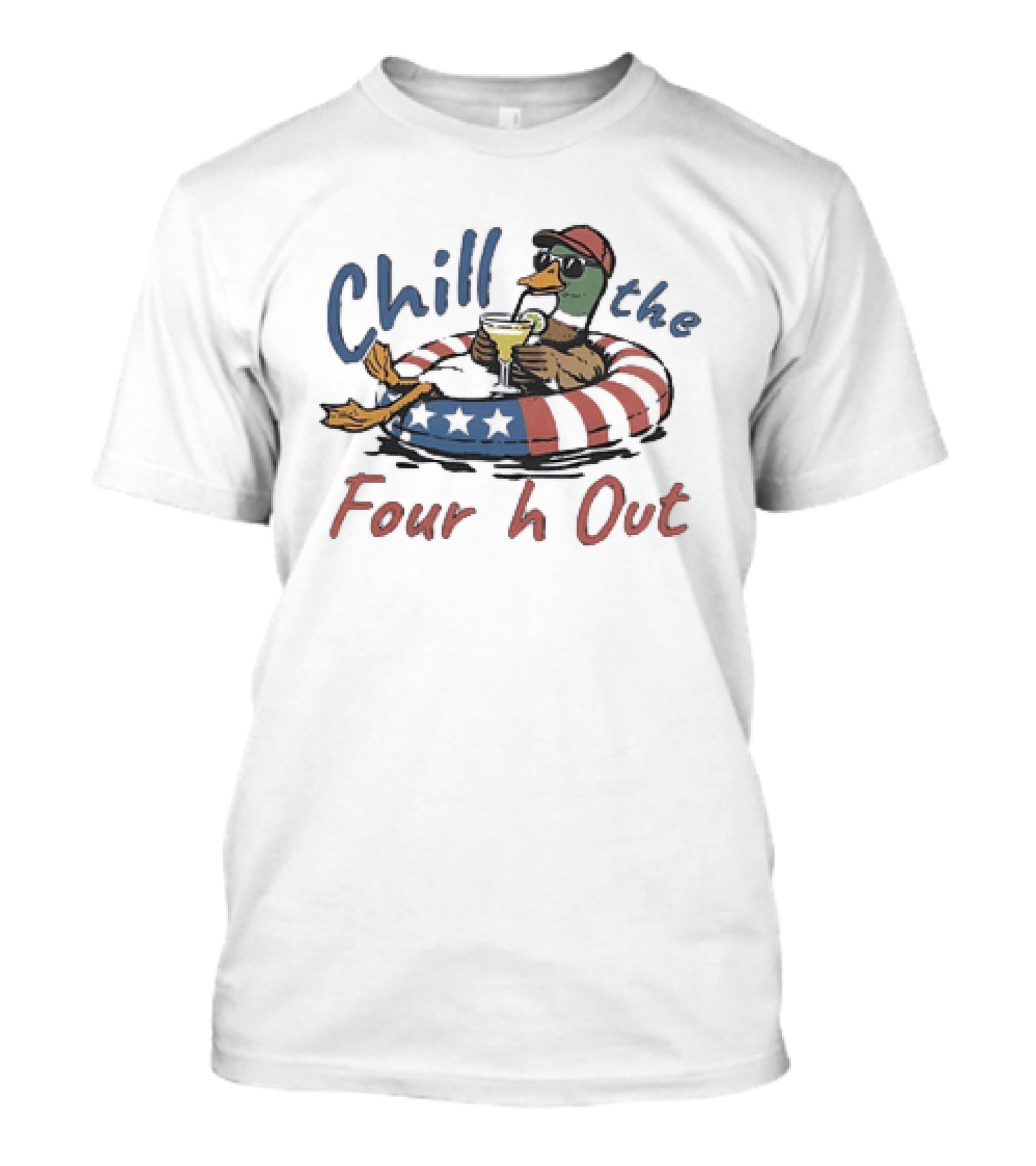 Chill The Fourth Out Mallard Duck Patriotic American Flag Pool Party T-Shirt
