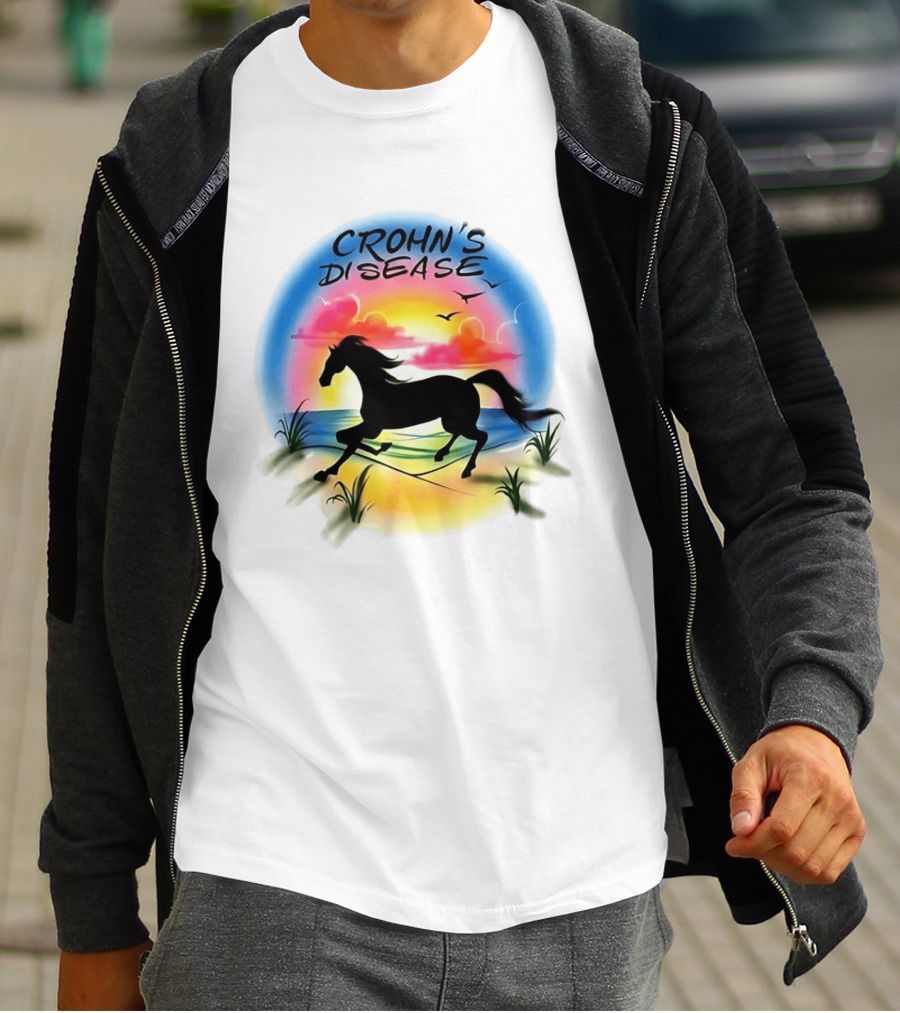 Crohn's Disease Horse Silhouette Beach Sunset Scene T-Shirt
