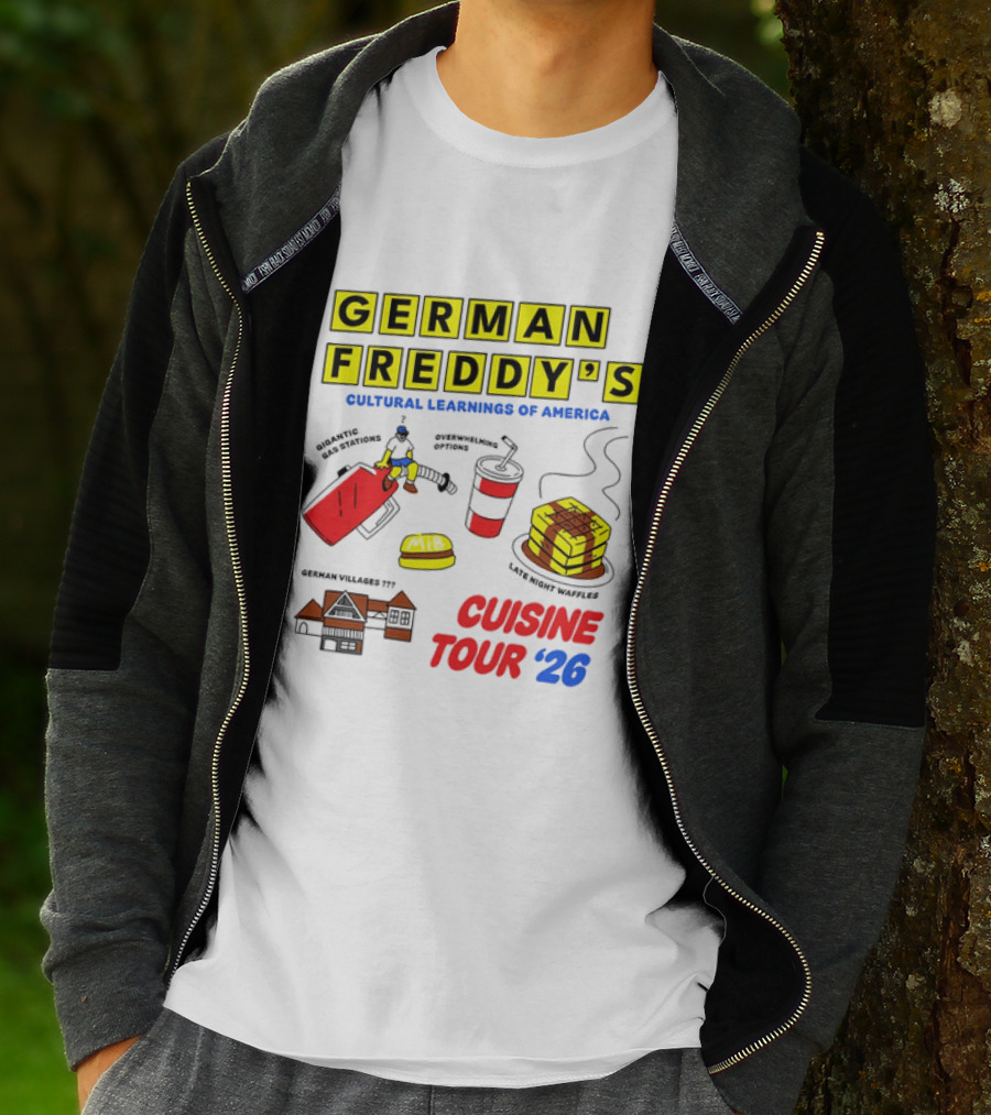 German Freddy's Cultural Learnings Of America Cuisine Tour '26 Waffles Gas Burger T-Shirt