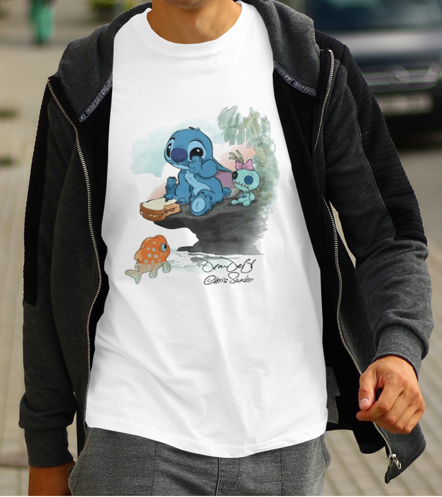 Lilo & Stitch Ohana Alii Stitch And Scrump With Fish And Sandwich T-Shirt