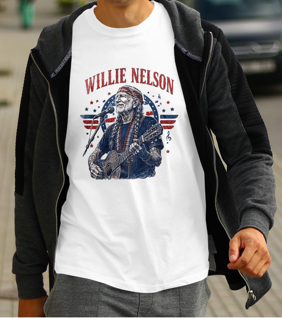 Willie Nelson America The Queen Of Country 250 Years Of Freedom USA Flag Guitar And Microphone T-Shirt