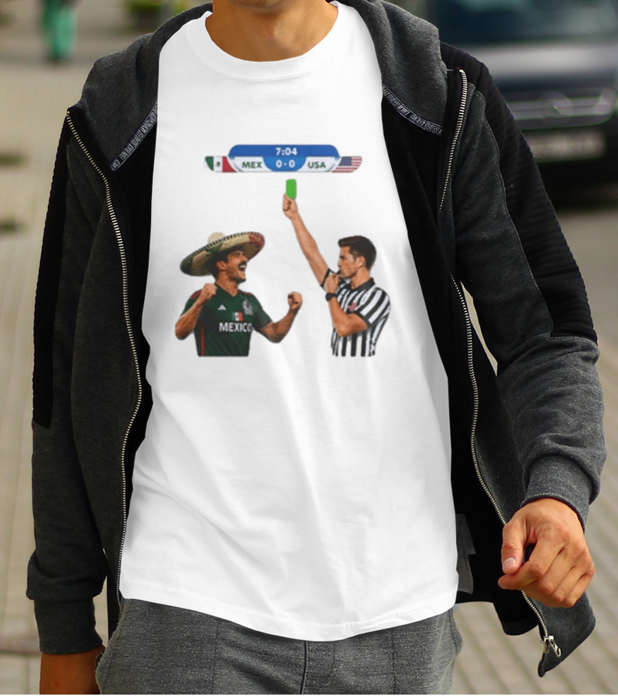 Mexico USA Soccer Rivalry Green Card Referee Moment T-Shirt