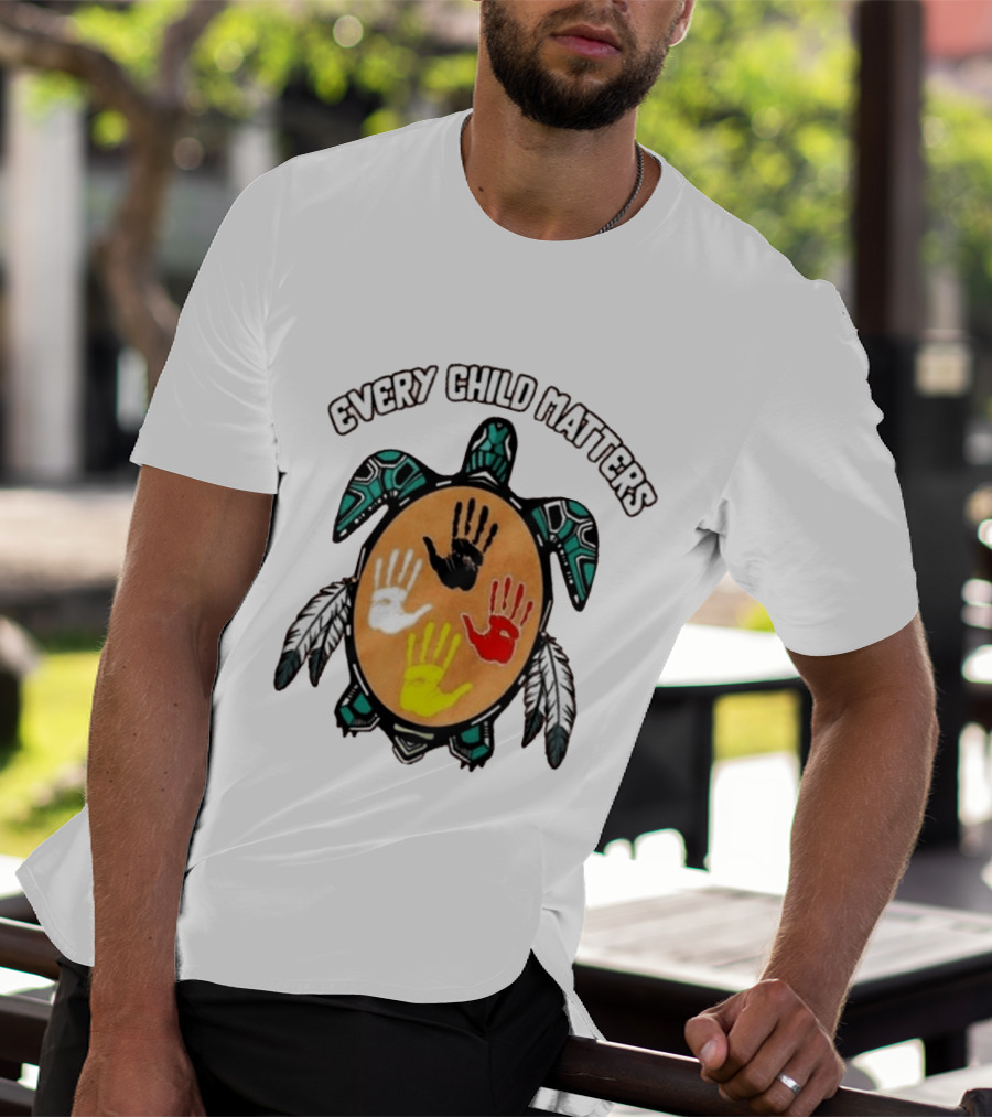 Every Child Matters Turtle Handprint Feather Symbol Empowerment T-Shirt