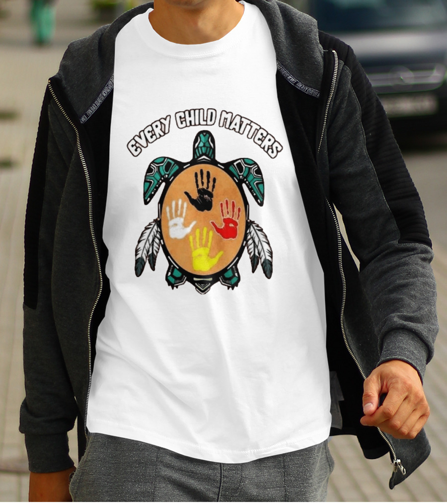 Every Child Matters Turtle Handprint Feather Symbol Empowerment T-Shirt