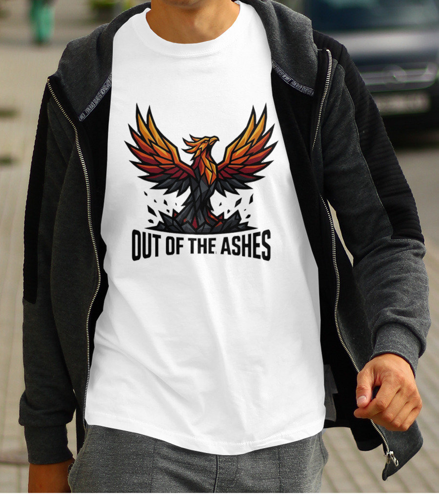 Phoenix Rising Out Of The Ashes Geometric Mythical Bird Fiery Wings T-Shirt