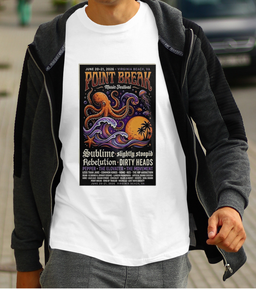 Point Break Music Festival 2026 Virginia Beach Sublime Slightly Stoopid Rebelution Dirty Heads Pepper T-Shirt