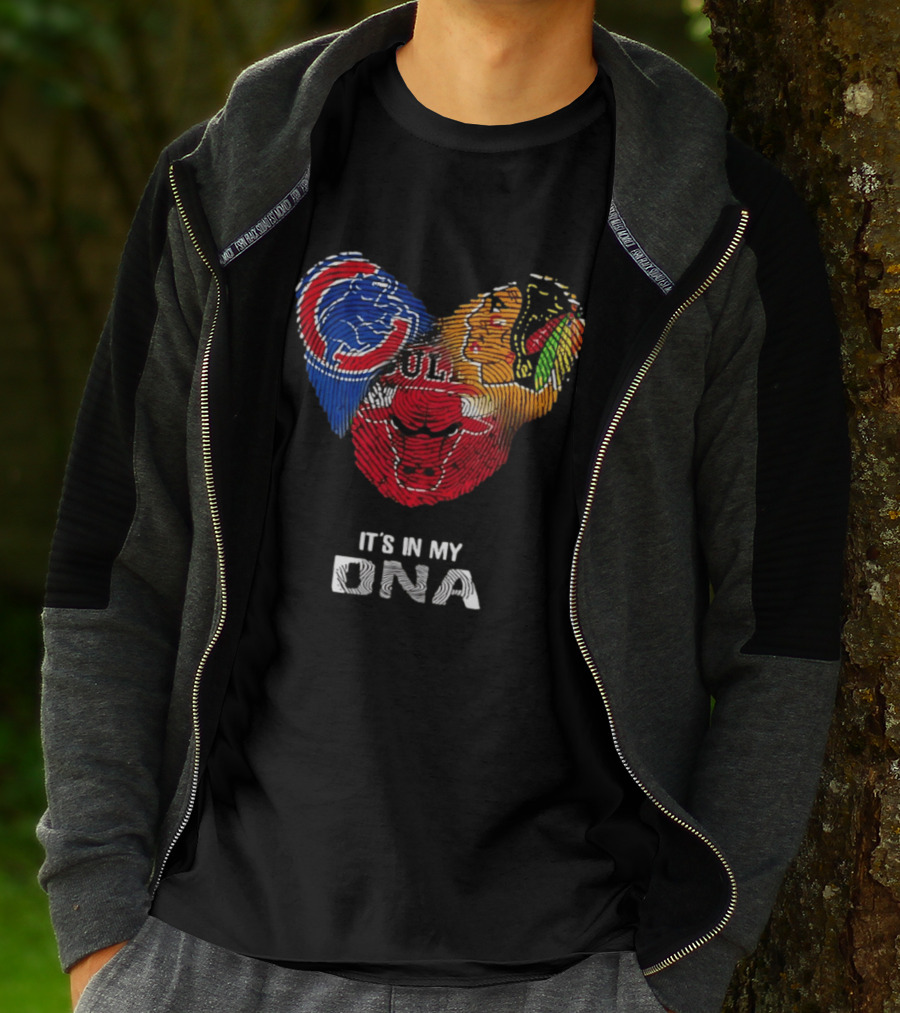 Chicago Blackhawks Bulls Cubs It's In My DNA Fingerprint Logos T-Shirt