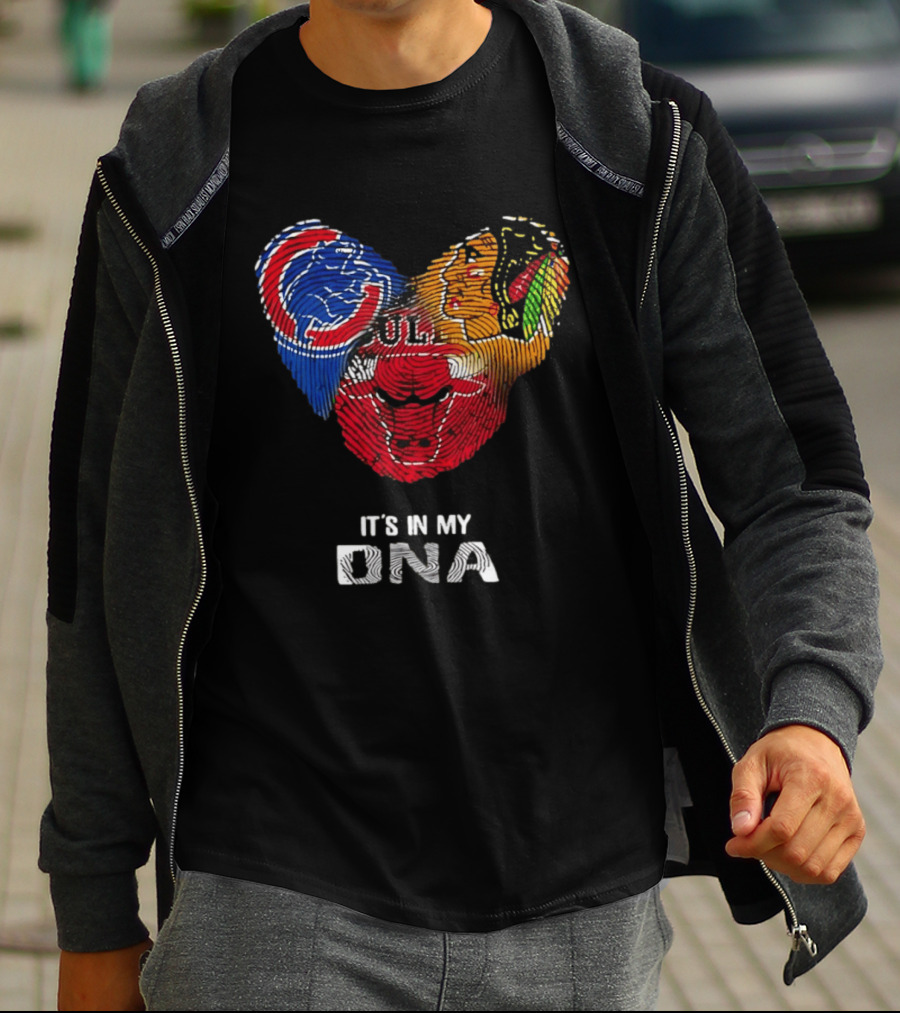 Chicago Blackhawks Bulls Cubs It's In My DNA Fingerprint Logos T-Shirt