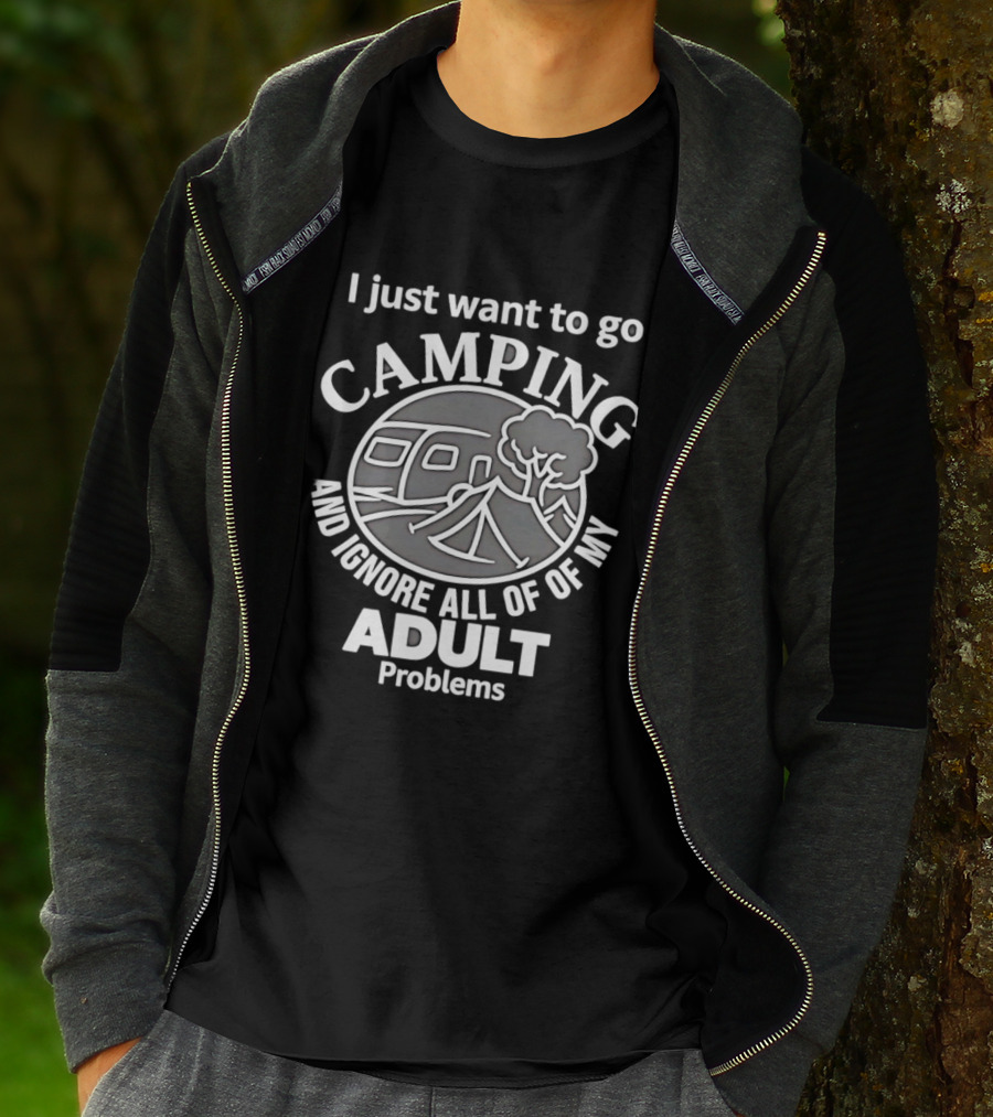 I Just Want To Go Camping And Ignore All Of My Adult Problems Vintage Camping Scene T-Shirt