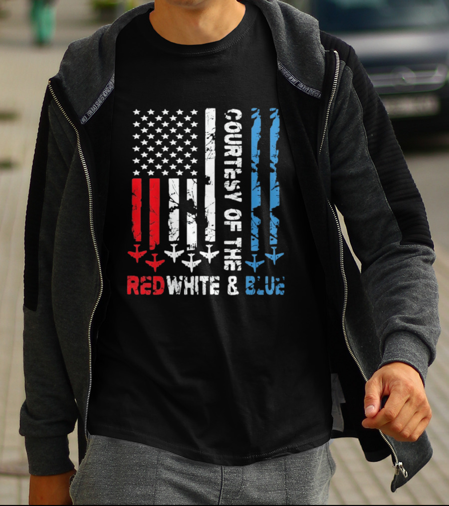 Courtesy Of The Red White And Blue American Flag Patriotic Design With Fighter Jets T-Shirt