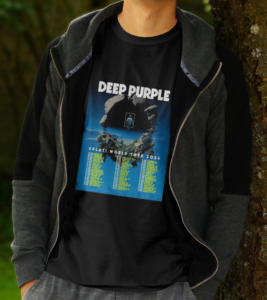 Deep Purple Splat World Tour 2026 Schedule And Dates Raleigh To Mexico City T-Shirt