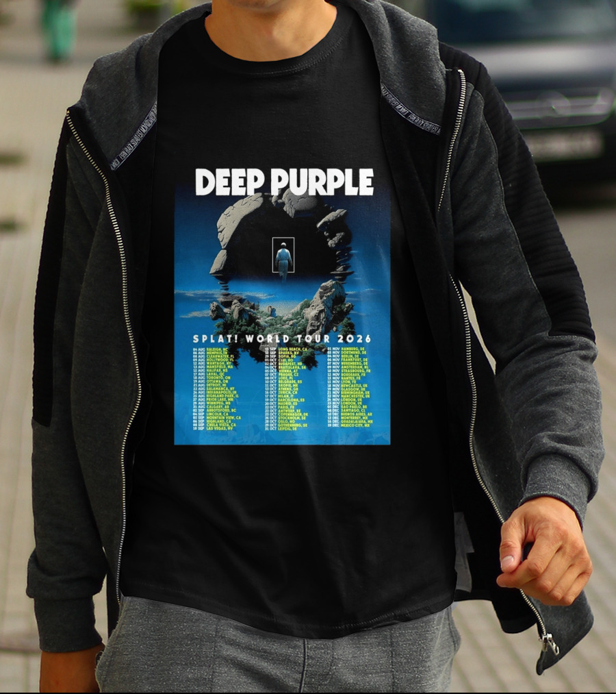 Deep Purple Splat World Tour 2026 Schedule And Dates Raleigh To Mexico City T-Shirt