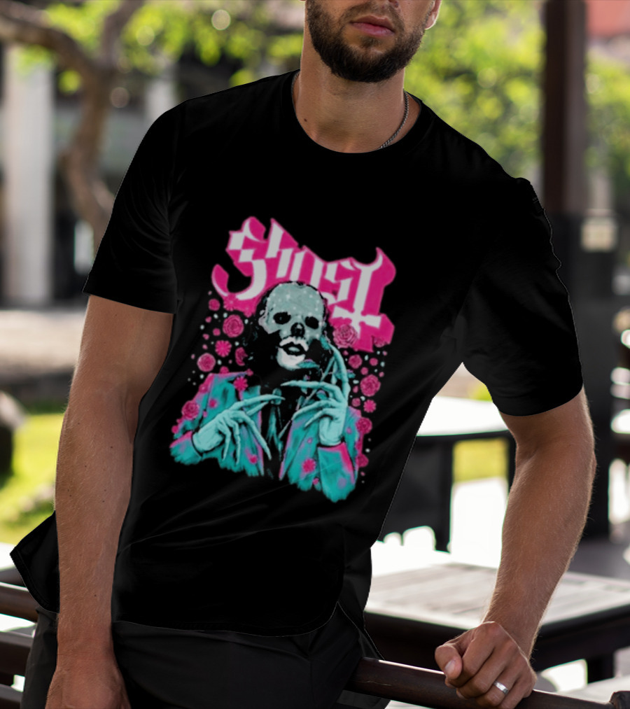 Ghost Band Summer 2026 Exclusive Floral Lachryma Pink Roses Skull T-Shirt