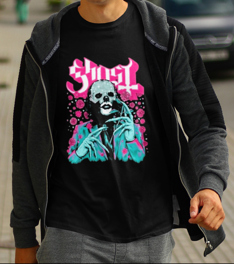 Ghost Band Summer 2026 Exclusive Floral Lachryma Pink Roses Skull T-Shirt