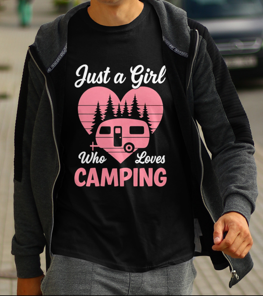Just A Girl Who Loves Camping Heart Forest Camper T-Shirt