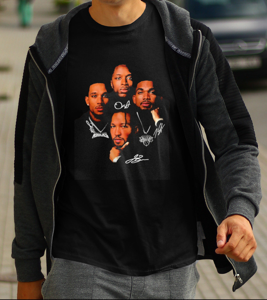 Knicks Jalen Brunson OG Anunoby Karl Anthony Towns Josh Hart Autograph Big Head Image T-Shirt