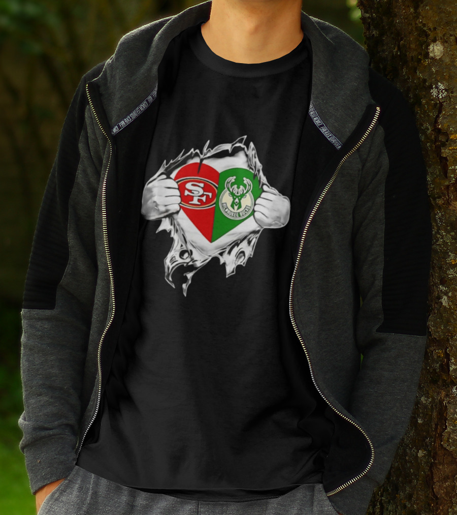 Milwaukee Bucks San Francisco 49ers Heart Scratch T-Shirt