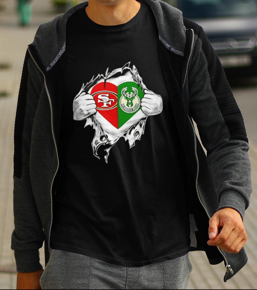 Milwaukee Bucks San Francisco 49ers Heart Scratch T-Shirt