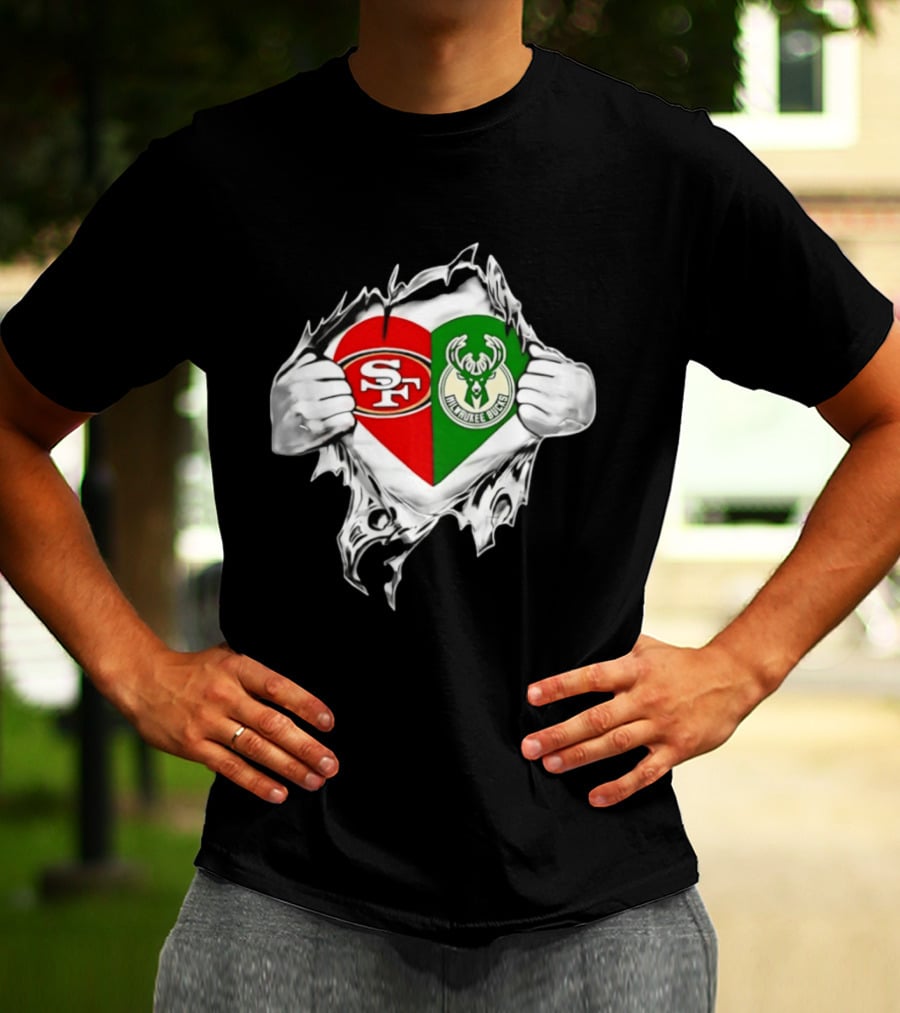 Milwaukee Bucks San Francisco 49ers Heart Scratch T-Shirt