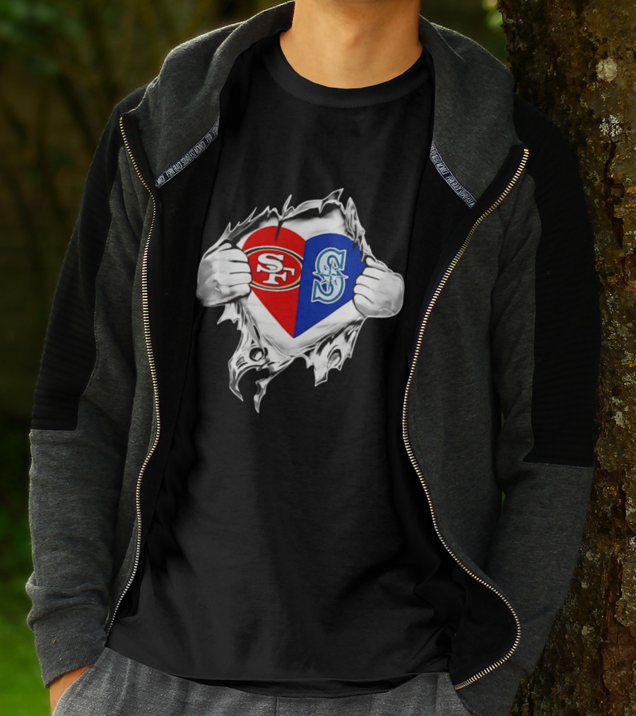 San Francisco 49ers Seattle Mariners Heart Scratch T-Shirt