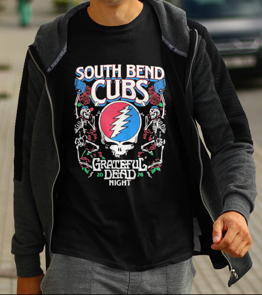South Bend Cubs 2026 Grateful Dead Night Steal Your Face Baseball Skeleton T-Shirt