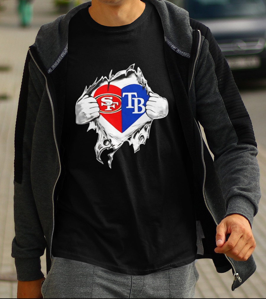 Tampa Bay Rays And San Francisco 49ers Heart Rip T-Shirt
