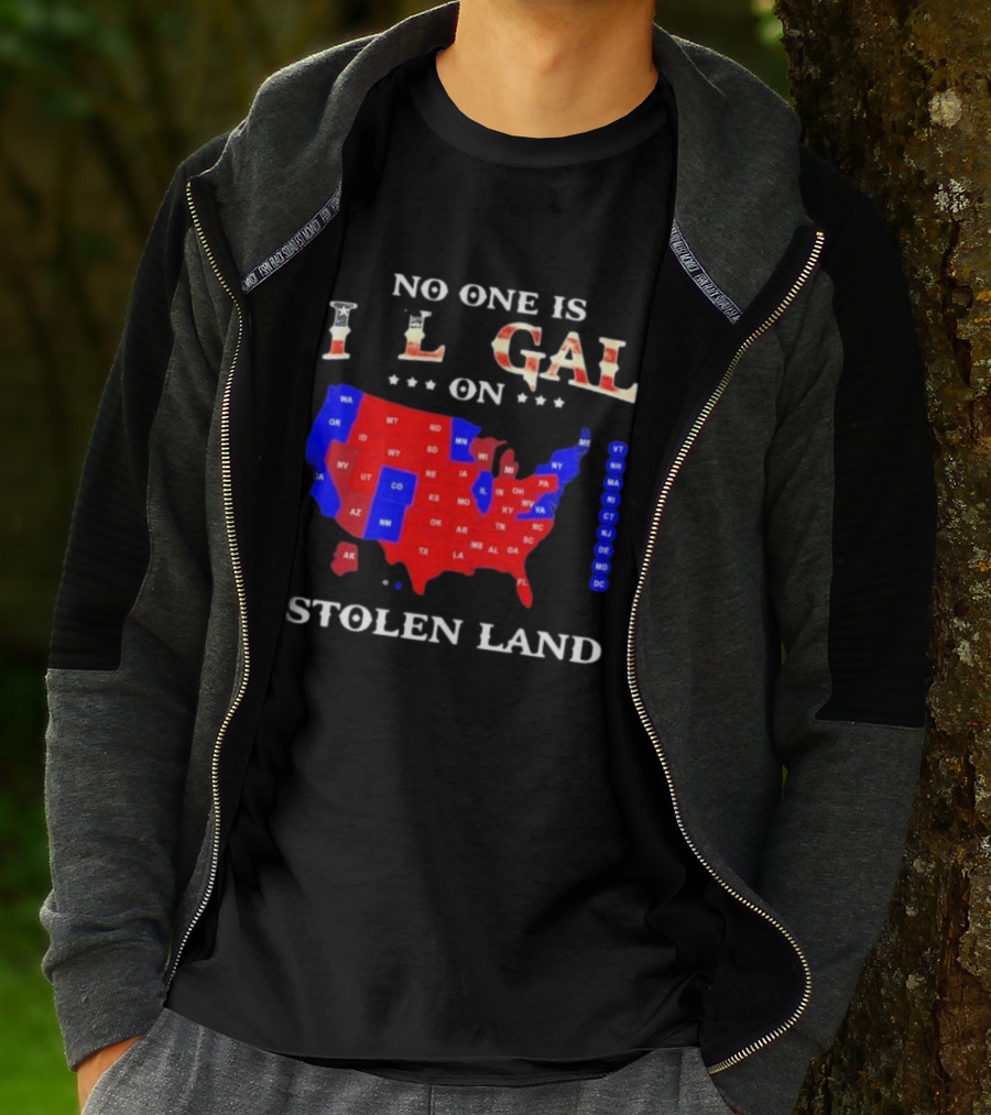No One Is Illegal On Stolen Land USA Map Red And Blue States T-Shirt