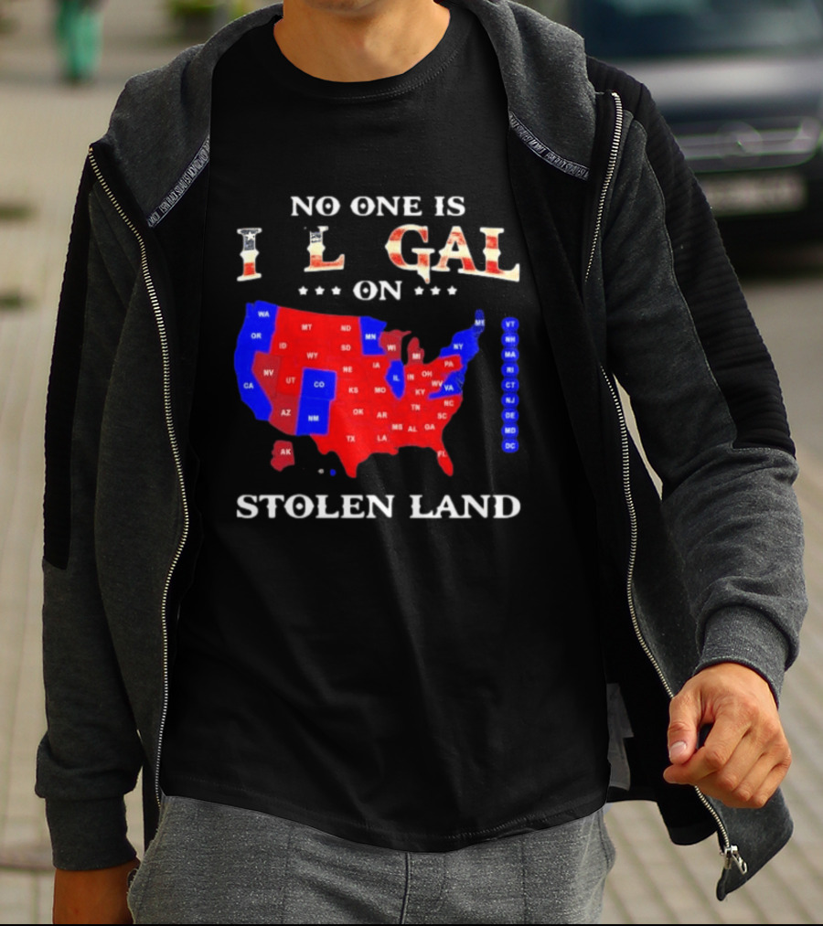 No One Is Illegal On Stolen Land USA Map Red And Blue States T-Shirt