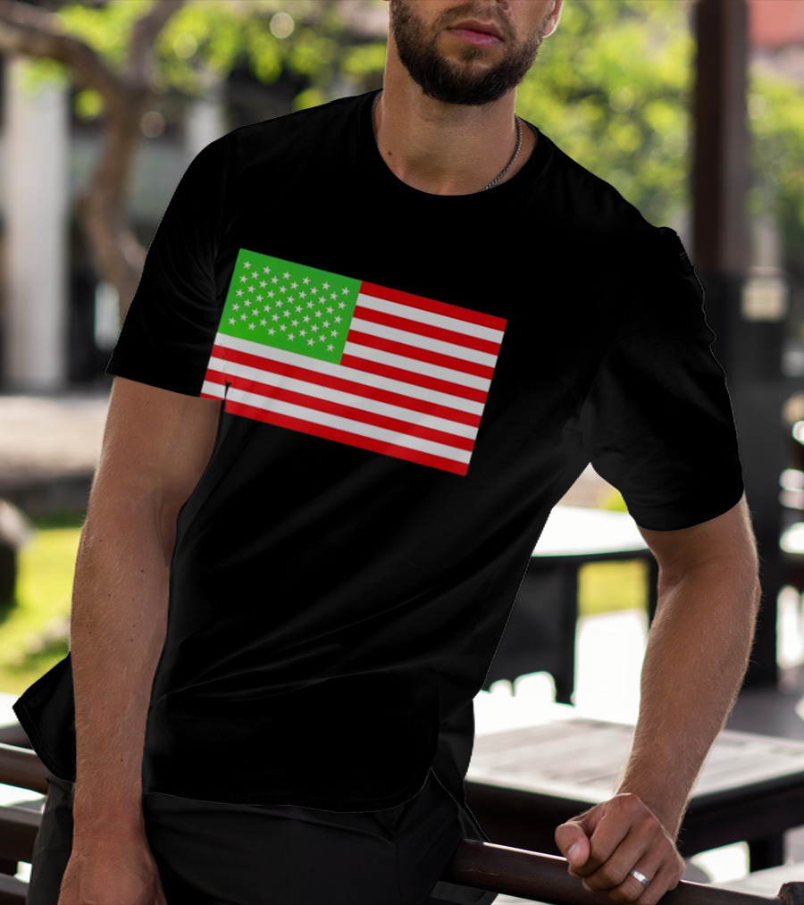 Team Algae Reflecting Pond Green Stars United States National Flag USA 4th Of July T-Shirt