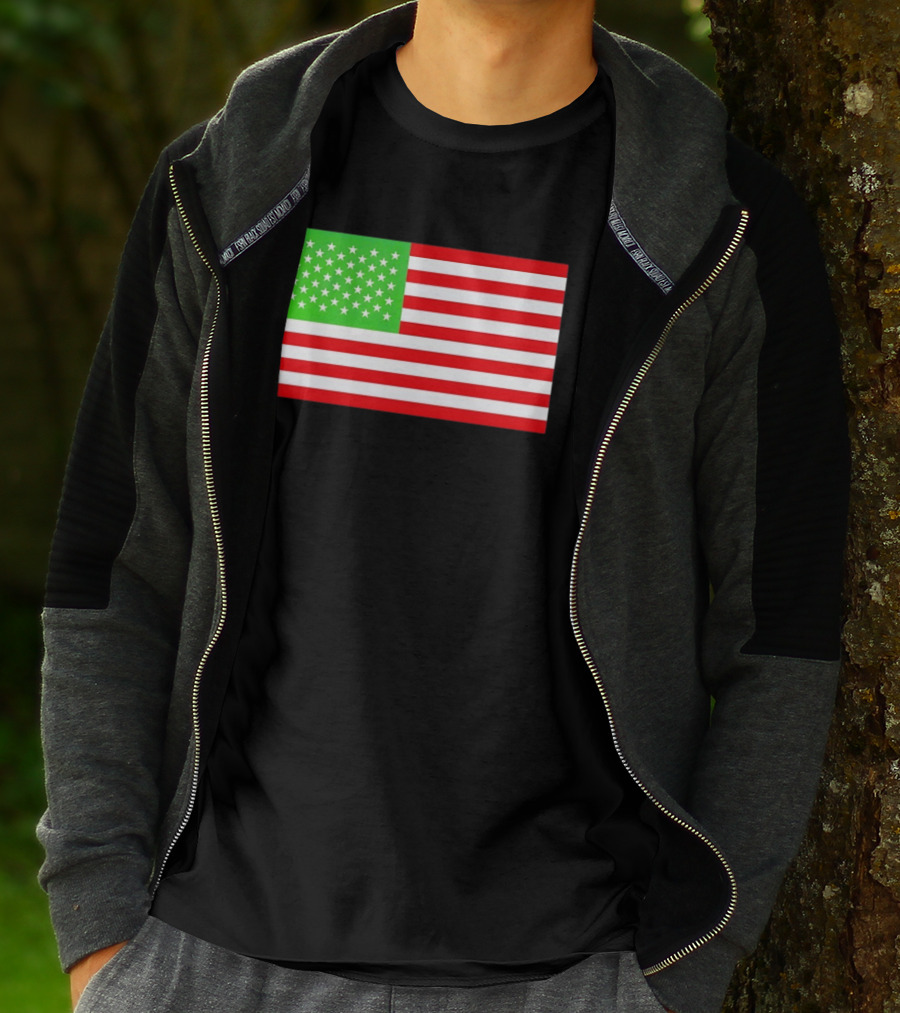 Team Algae Reflecting Pond Green Stars United States National Flag USA 4th Of July T-Shirt