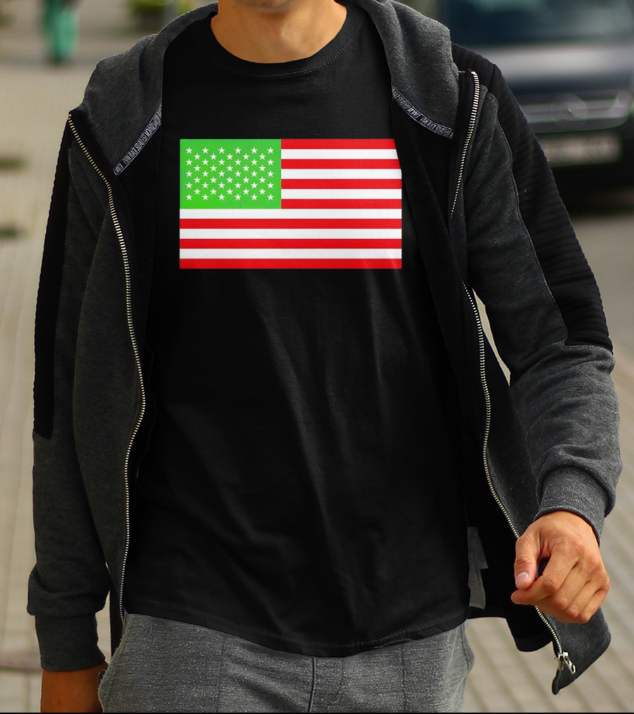 Team Algae Reflecting Pond Green Stars United States National Flag USA 4th Of July T-Shirt